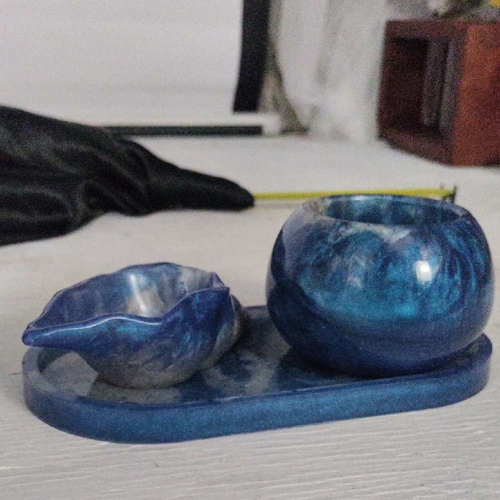 Hand Crafted Blue Marble Accent Set